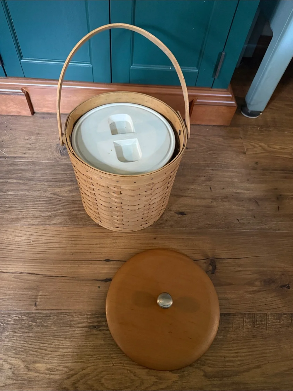 Longaberger 2003 Wooden Ice Bucket Basket with Handle and insulated bucket